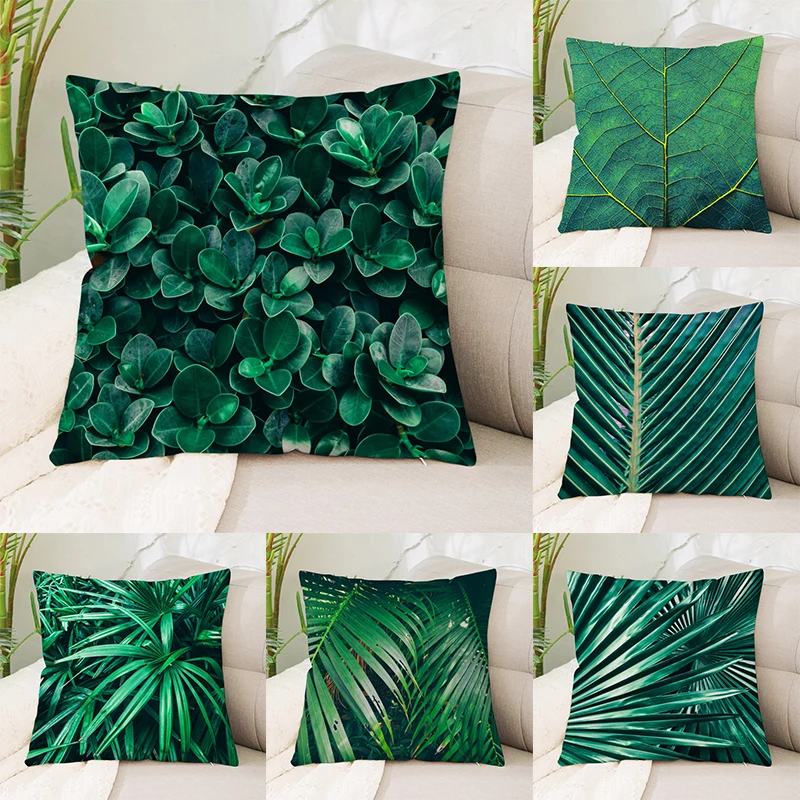 

45X45CM Nordic Green Leaf Pillow Cover Bed Living Room Sofa Office Seat Car Waist Cushion Home Decoration