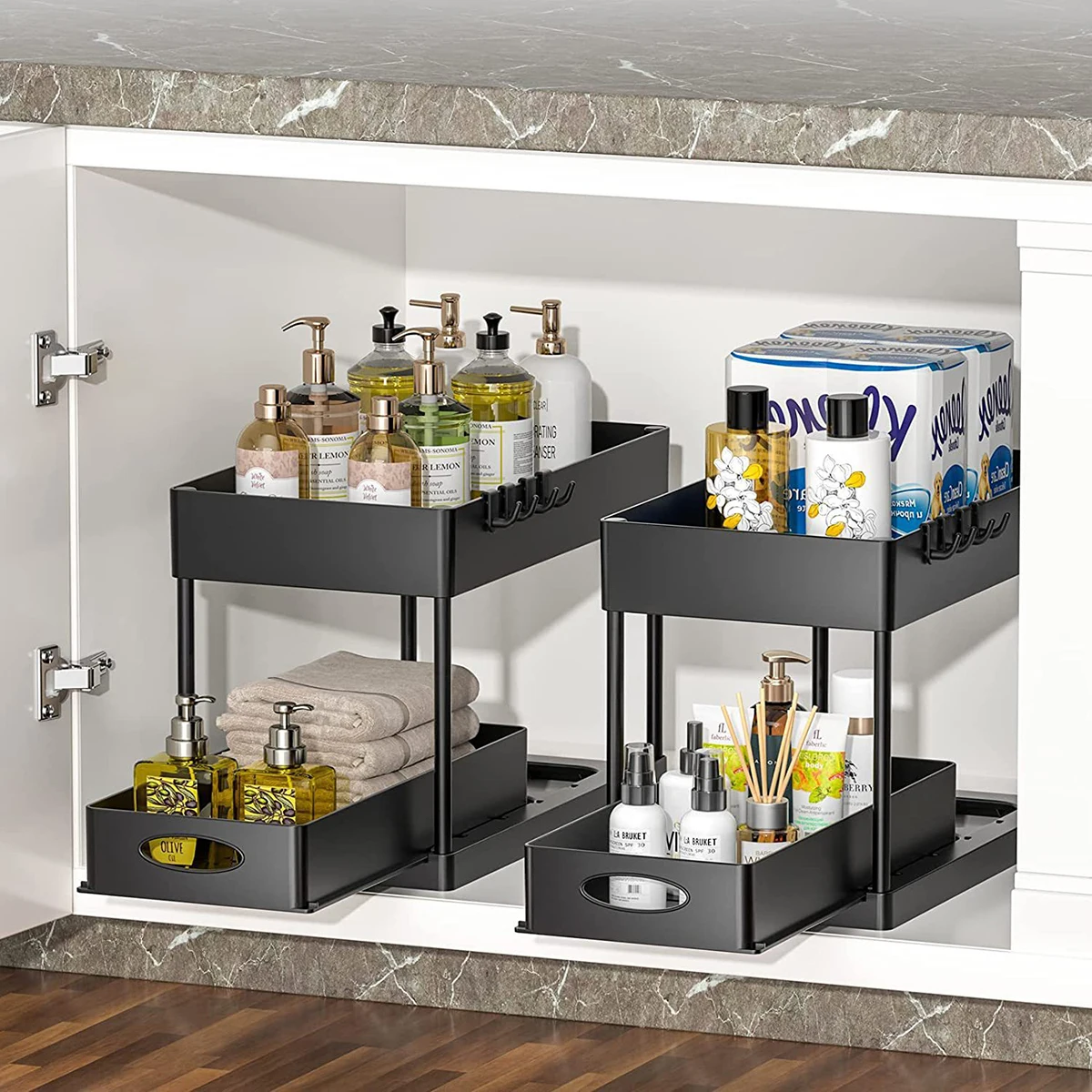 

2 Tier Storage Organizer Under Sink Organizer Sliding Cabinet Drawer Multi-purpose Storage Rack For Kitchen Bathroom Bedroom