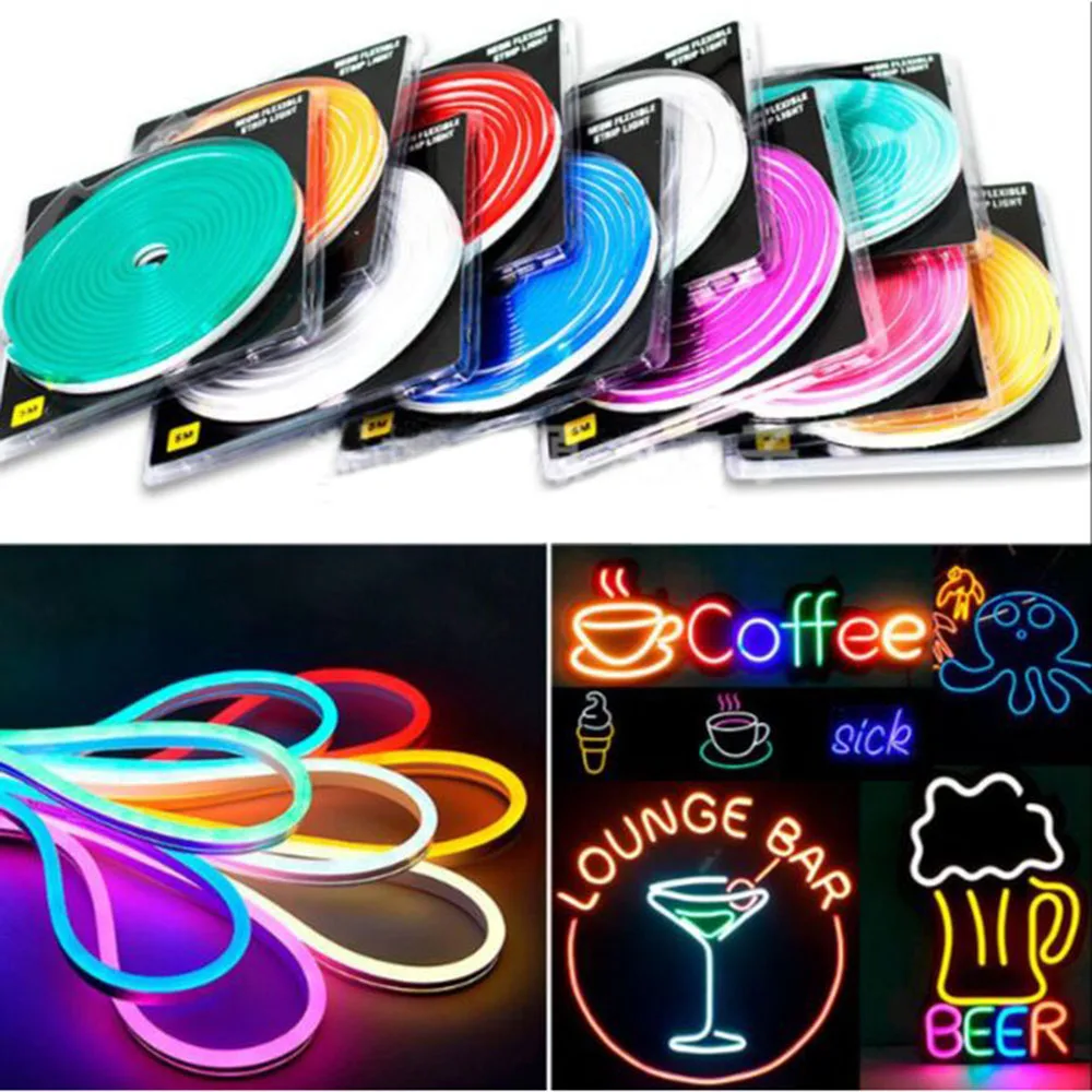 LED Strip Lights Waterproof LED Neon Light SMD2835 120LEDs/m for DIY Home Decoration Flexible Tape Neon Rope Lighting 5M DC12V 5m dc12v 120leds m led strip neon tape smd 2835 soft rope bar light silicon rubber tube outdoor flexible waterproof light