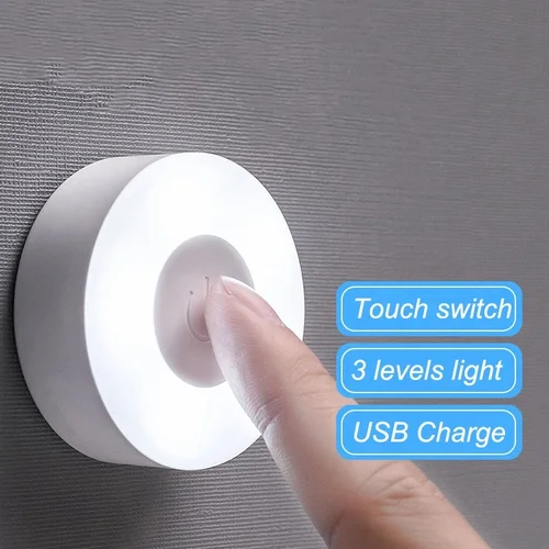 LED 센서 야간 조명 마그네틱 베이스 벽 램프, USB 충전 원형, 휴대용 원형 디밍 침실 주방 야간 램프, 3 가지 모드 2