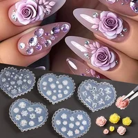 Flower Nail Art Stencil Silicone Carving Mold Rose Butterfly 3D Embossed Mould Relief Template Mini Nail Molds Manicure Art Tool 1