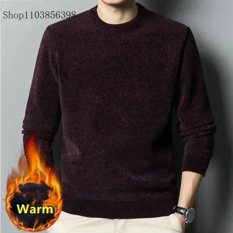 Men's Thickened Sweater Knitted Sweaters Solid Fleece Crew Neck Warm Casual Top Pullover Male Knitwear Oversize 4XL turtleneck sweater basic sweater jacquard sweater