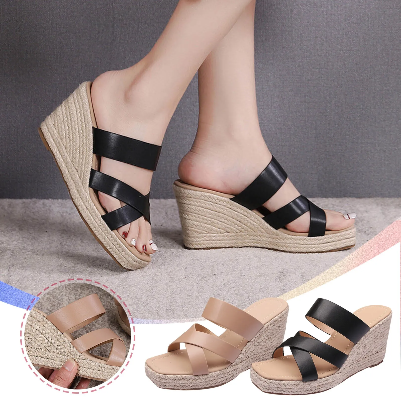 

Wedges Slipper New Women Summer High Heels Versatile Fashion Outside Wear Sandals Fisherman Shoes Sandals for Women Wide Fit