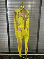 Yellow Tassel Jumpsuit Women Long Sleeve Spandex Skinny Fringe Leotard Sexy Stage Wear DJ Singer Dancer Party Show Costume - Image 5