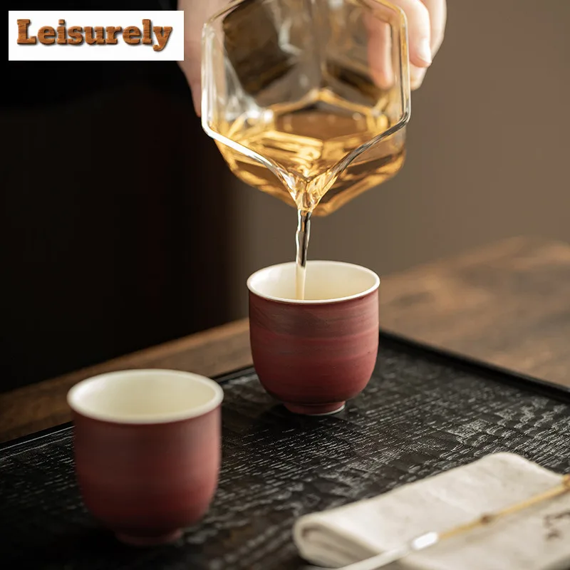 45ML Japanese Pink Yin Ceramic Tea Cup Handmade Brush Turquoise Small Single Master Cup Meditation Cup Tea Pair Kung Fu Teaset