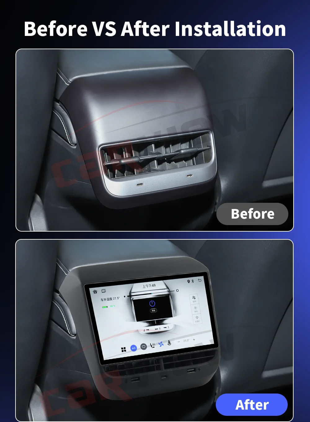 Tesla Rear Ac Screen CARVIEW 7.0 inch Screen Android 12 For Tesla Model 3 Y Rear Display ...