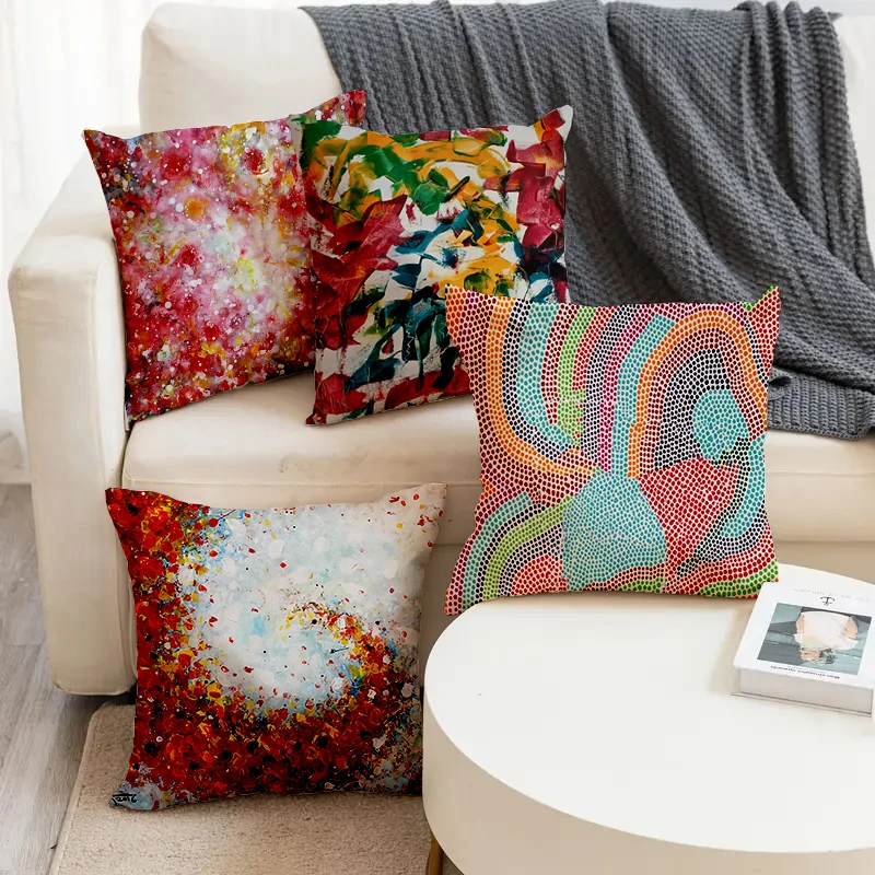 

Colorful Oil Painting Graffiti Pattern Printed Square Pillowslip Linen Blend Cushion Cover Pillowcase Living Room Home Decor