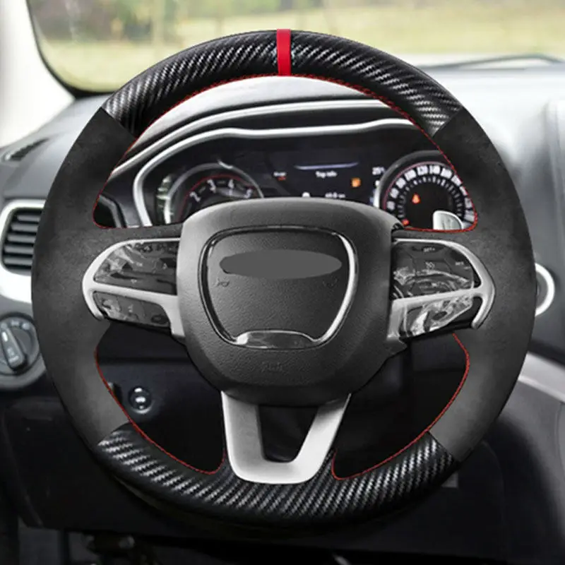 

Suede Perforated Leather Cover Trim Braids On Steering Wheel For Dodge Challenger Charger 2015-2021 Durango 2018 2019 2020 2021