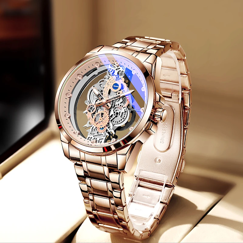 TPW Hot Trendy Fashion Wholesale Men Golden Skeleton Automatic