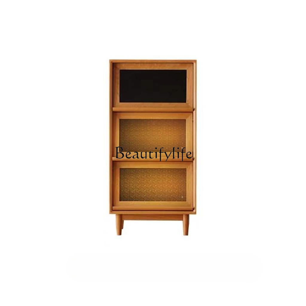 

Solid Wood Bookcase Glass Flip Magazine Cabinet Japanese Living Room Sofa Side Cabinet Multi-Functional Locker