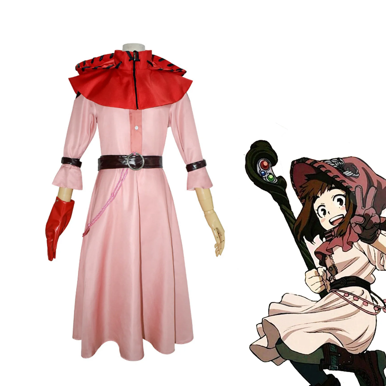 

Anime My Hero Academia OCHACO URARAKA Cosplay Costumes for Women Adult Pink Dress Hoodies Mini Cloak Accessories Halloween Show