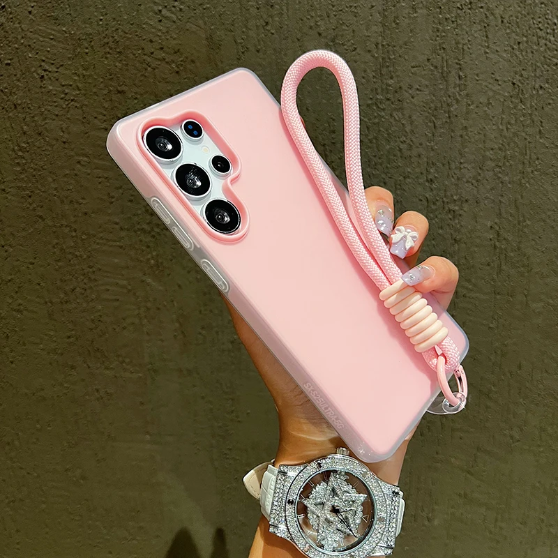 Jelly Phone Case with Wrist Strap Lanyard - Solid Cover Design