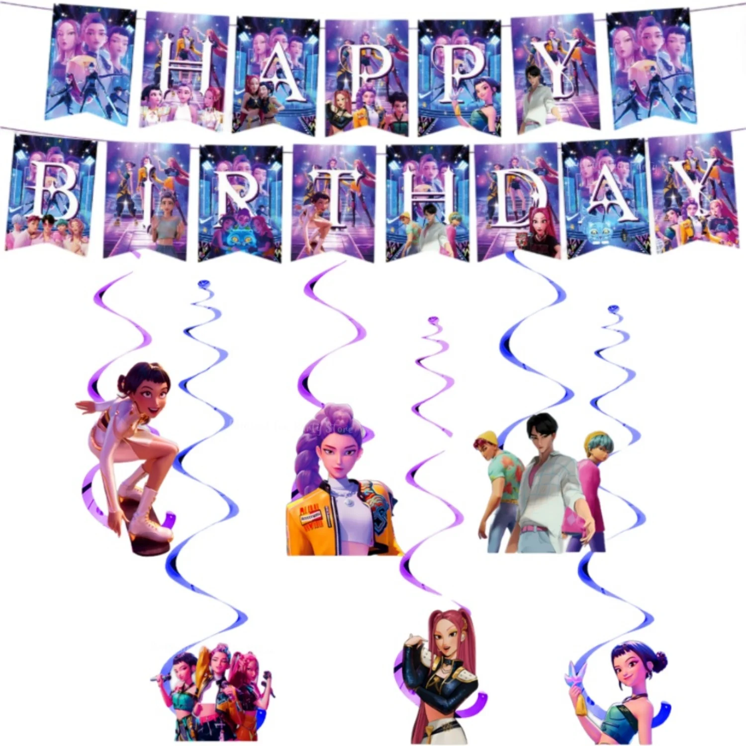 Anime KPop Demon Hunters Birthday Party Supplies Cartoon Balloon Cup Plate Napkins Tablecloth Banner Kids Gift Favor Decor