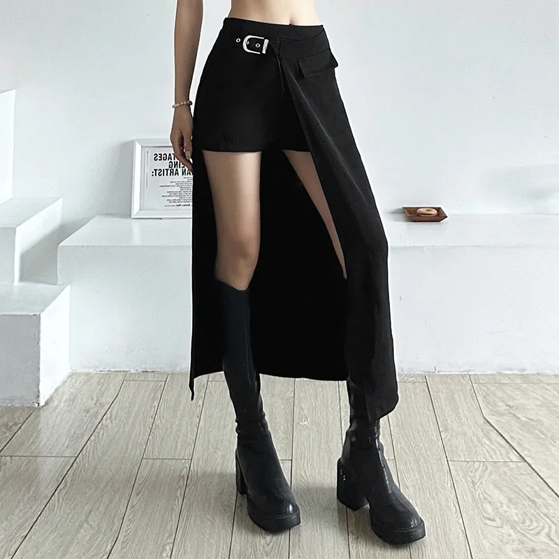 

Harajuku Streetwear Techwear Midi Skirts Mall Gothic Split Sexy Long Shorts Skirt Women Grunge Irregular A-line Bottom Dark Goth