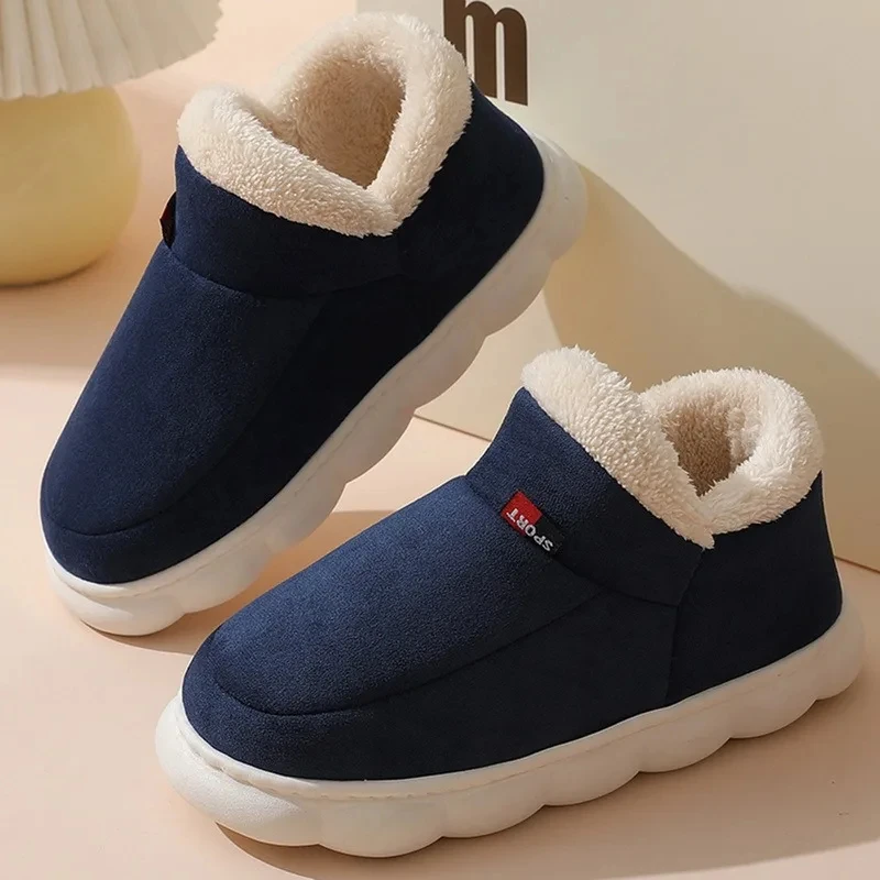 Bebealy Winter Warm Fur Slippers For Women Indoor Fluffy Short Plush Men Slippers Casual Nonslip Fuzzy Shoes House Ankle Boots 3