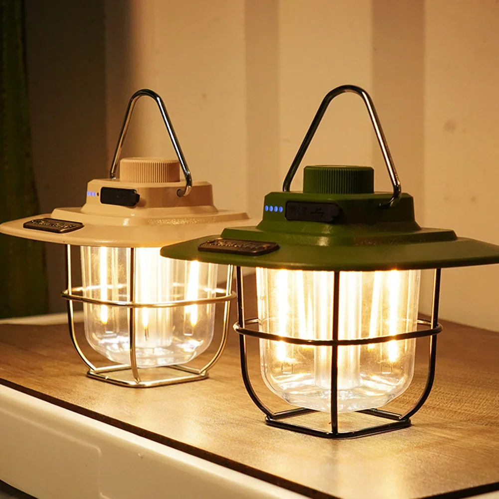 Retro LED Camping Lamps, Portable Vintage Metal Hanging Decorative