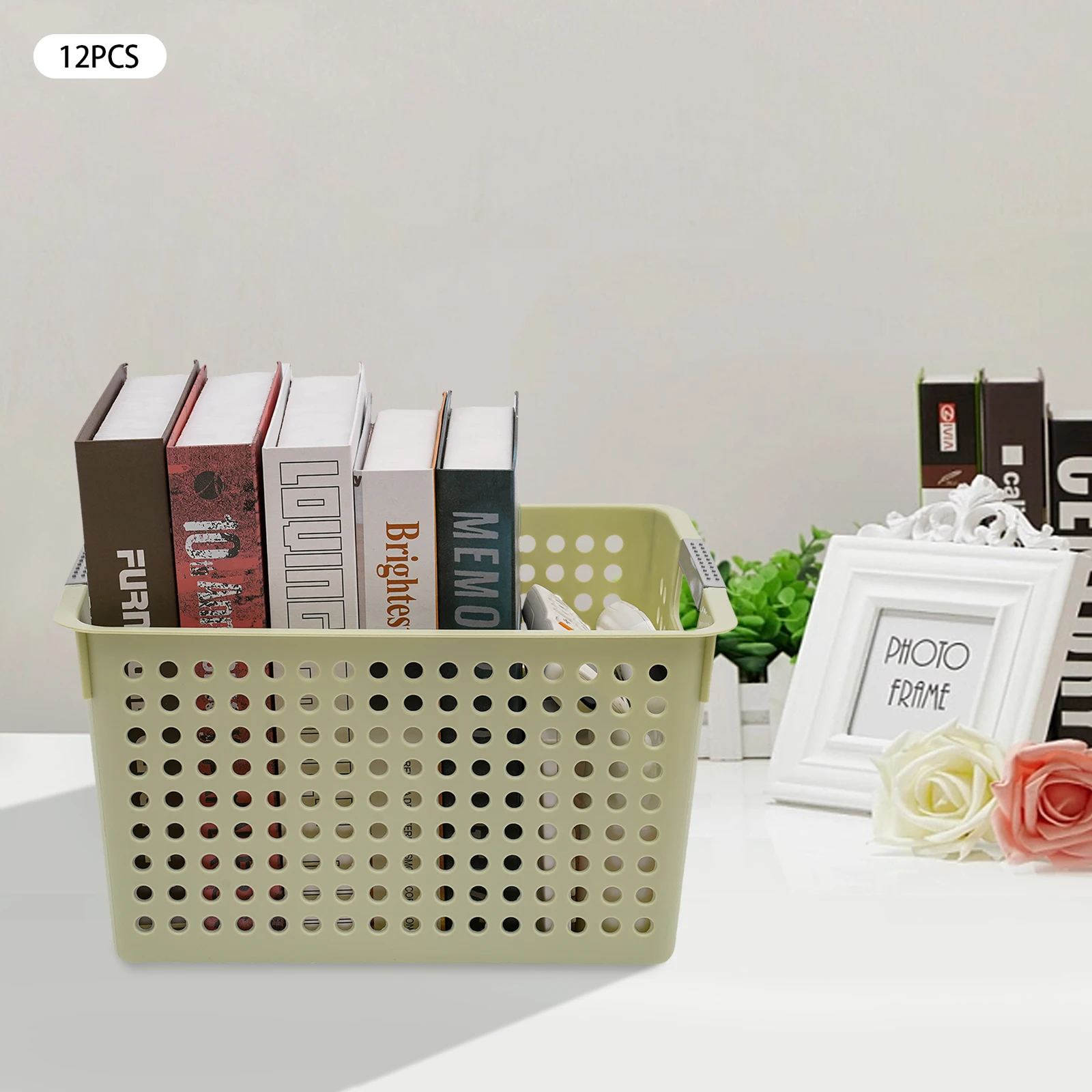 

Storage Baskets Multi-Purpose Plastic Stackable Mesh Baskets with Grip Handles 12 Pack Shelf Storage Basket Organizers