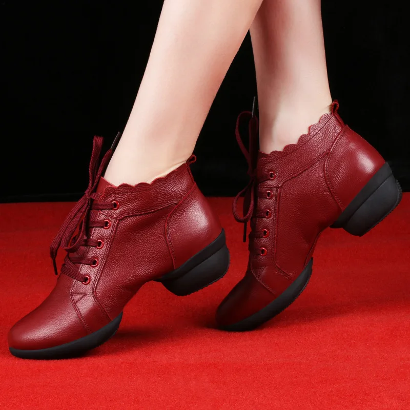Woman's Latin Dance Shoes Salsa Ballroom Shoes Soft Sole Breath Genuine Leather Women Dance Shoes Heel 4cm Ladies Dance Sneakers