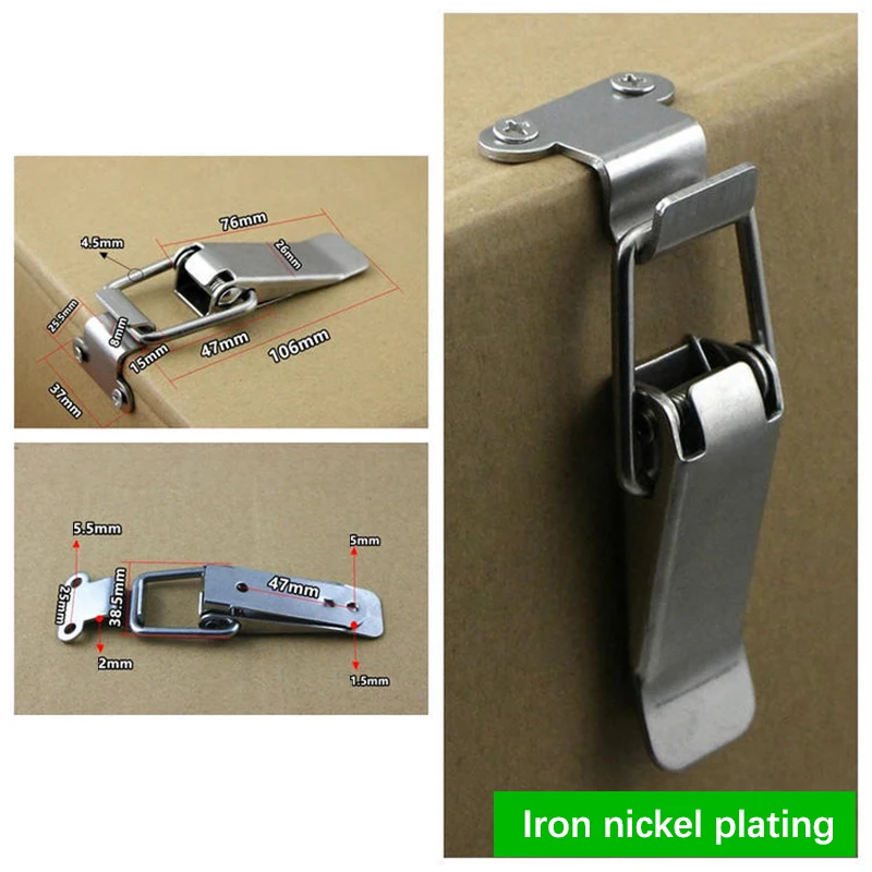 2X 90 Degrees Duck-Mouth Buckle Hook Lock Stainless Steel Spring Loaded Draw Toggle Latch Clamp Silver Hasp Latch Catch - View #5