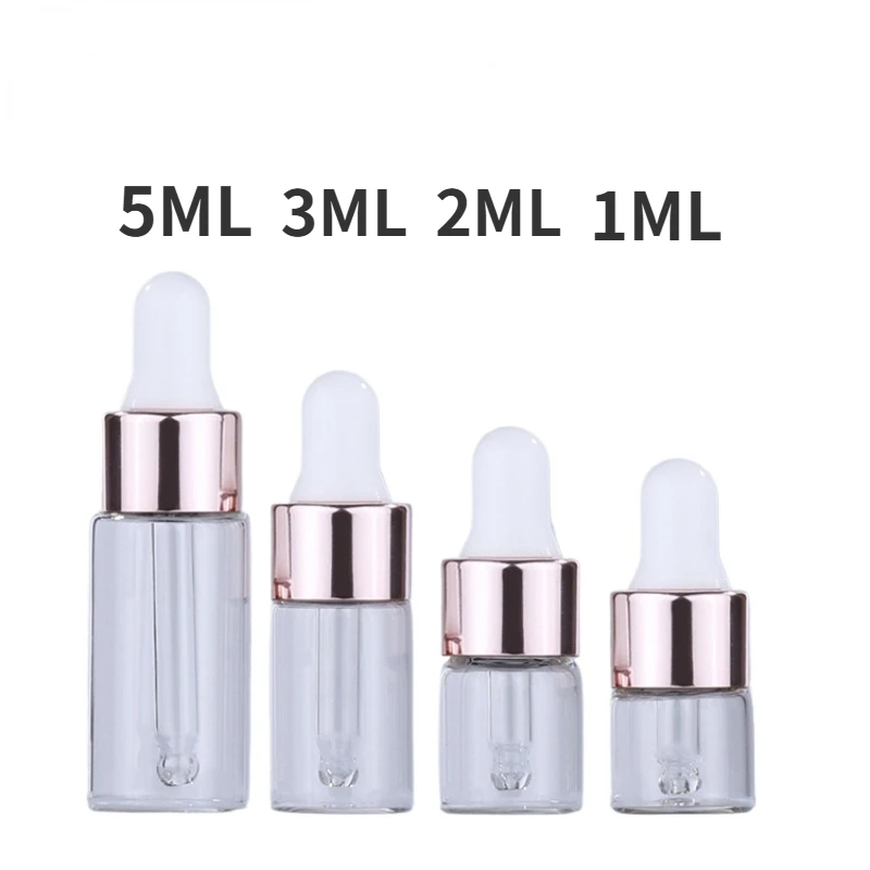 50pcs/ pack Rose Gold 1ml 2ml 3ml 5ml Dropper Bottle Refill Sample Empty Essential Oil Bottles Glass Vials Dropper Refillable