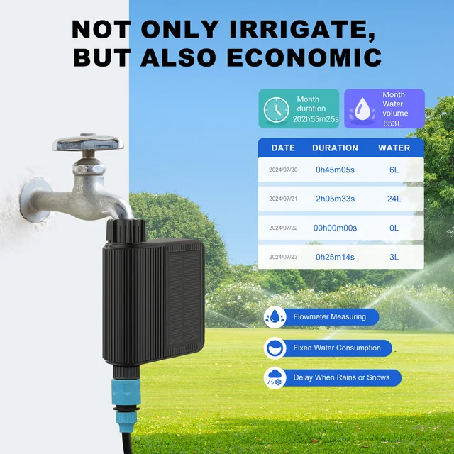 Smart Water Timer Solar Powered WiFi Sprinkler Timer with Brass Inlet Automatic Irrigation Controller No Hub Required 4