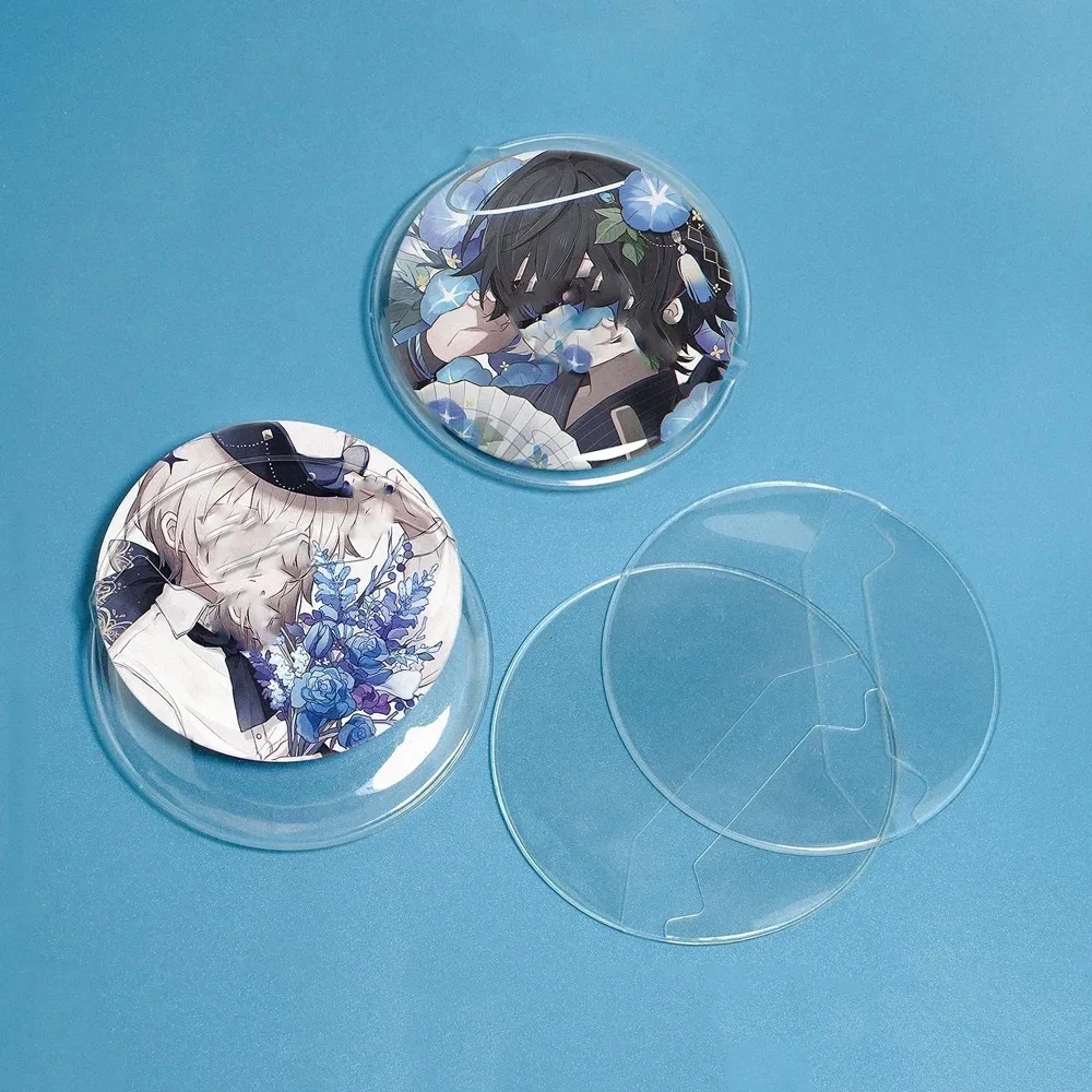 5PCS Transparent Badge Display Sleeve Round Card Storage Case Anime Badges Decoration PVC Protector anime badge case