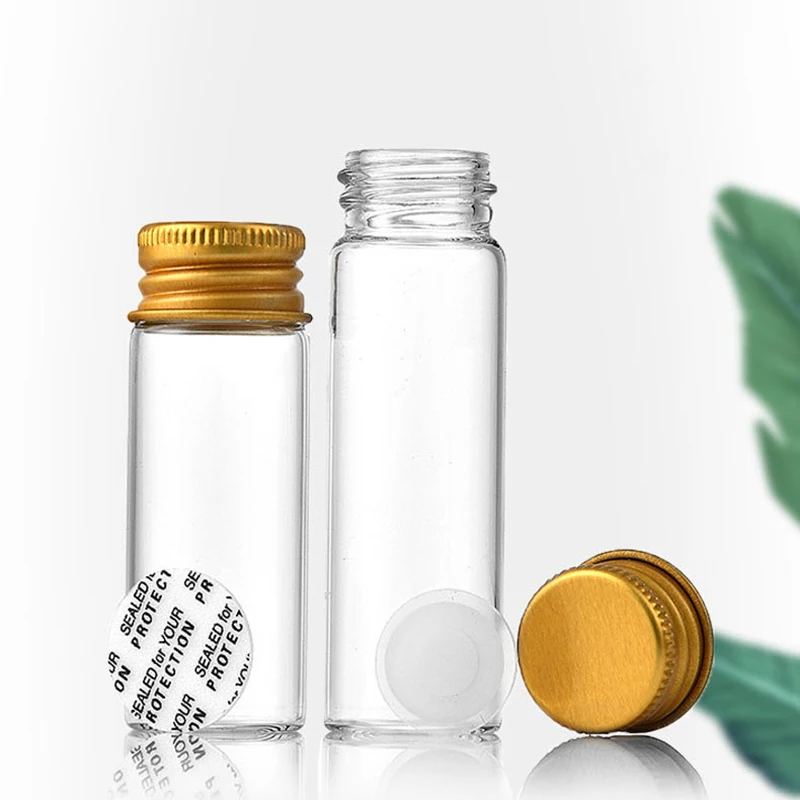 7/15/20/25/30ml Clear Glass Bottle With Aluminium Cap Travel Empty Refillable Bottles Gold Small Test Tube Candy Spices Storage 4