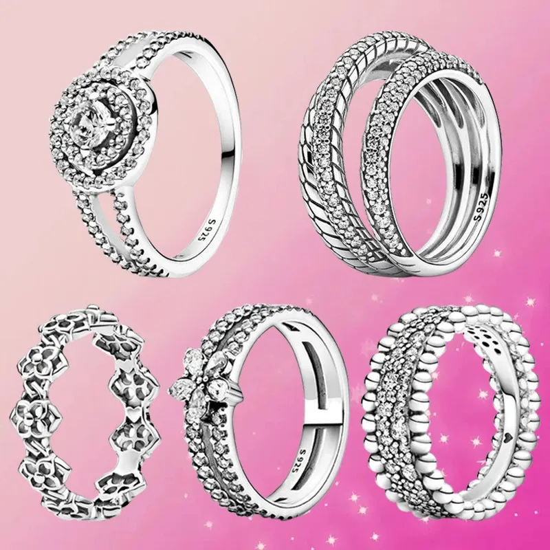 S925 Sterling Silver Three Ring Interlaced Snake Pattern Snowflake Women's Ring Wedding Gift High Quality Charm Jewelry