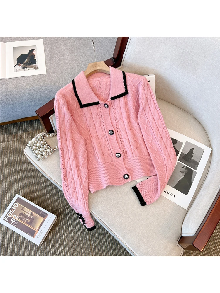 

Women Kawaii Long Sleeve Sweater Knitted Vintage Korean Ladies Fashion Harajuku Retro Casual Loose Pink Jumpers Top 2023 Clothes