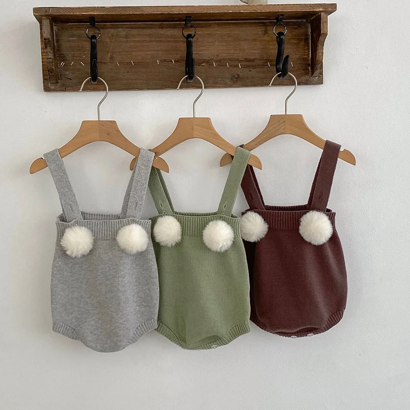 

Baby Rompers Knitting Cute Furry Ball Suspenders ​Overalls Newborn Baby Girls Boys Clothes Baby Girl Sleeveless Jumpsuit