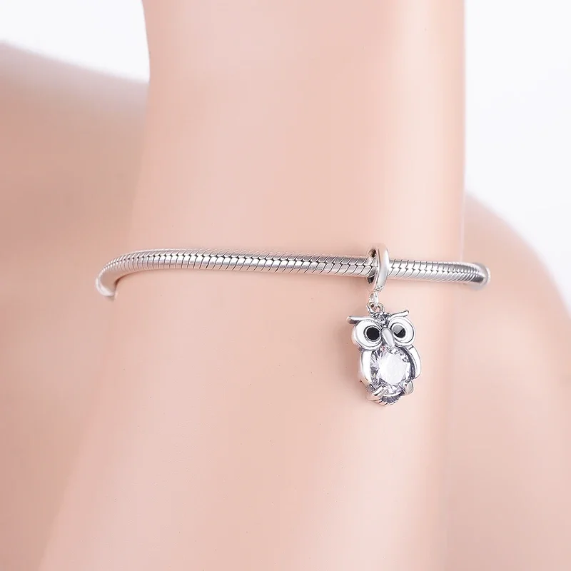 100% 925 Sterling Silver Charming Owl Pendants Beads fits Original Pan Charms Bracelet Bangle DIY Animal Jewelry Buho 5