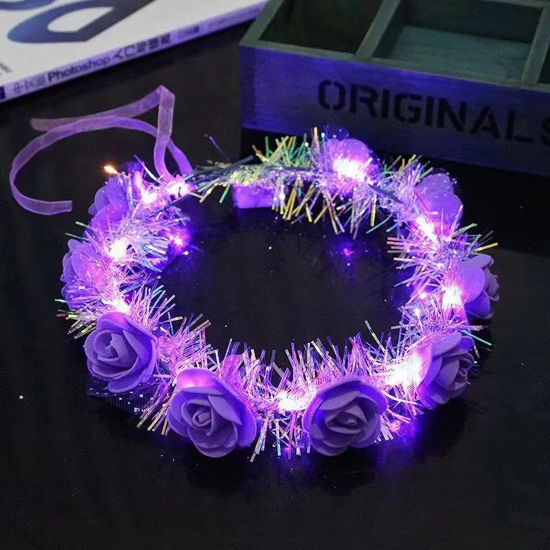 New LED Luminous Gold Wire Headgear Sparkling Glittering Silk Garland Header With Christmas Birthday Decorations