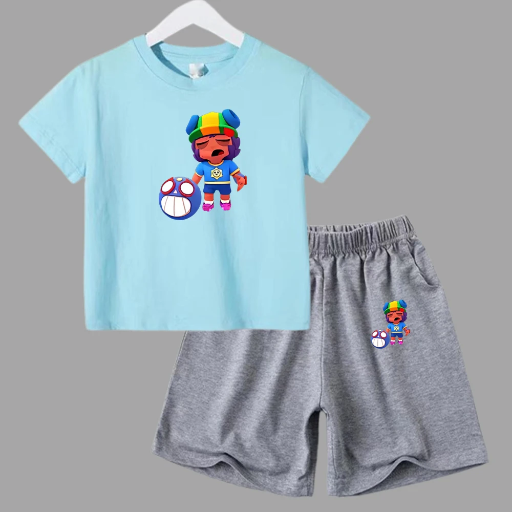 thumbnail image 1 of Conjunto de 2 piezas de camiseta y pantalones cortos divertidos de verano para niños y adolescentes, juego de lucha de algodón, Anime, Cosplay, ropa informal para niño y niña, conjunto para bebé, 1 of 5