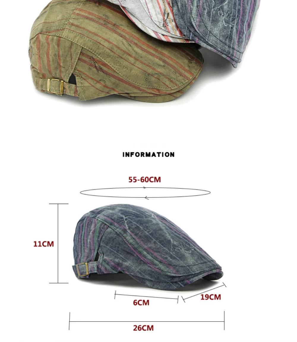 HT4679 Männer Frauen Berets Künstler Maler Baskenmütze Hut Neue Gestreiften Frühling Sommer Sonnenhut Männlich Weiblich Ivy Flache Kappe Einstellbare Baskenmütze Kappe – Detail 3
