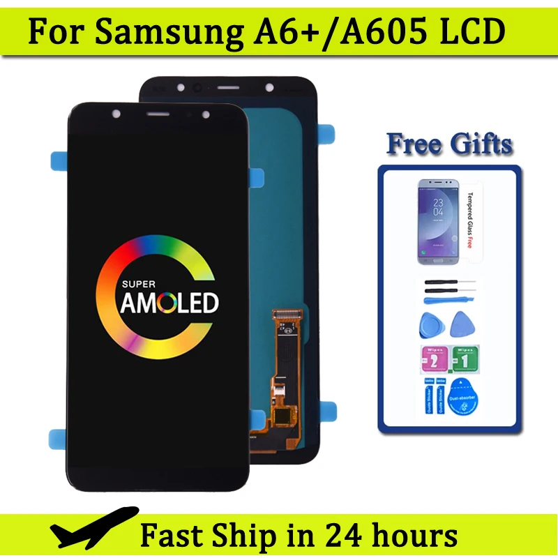 Super Amoled Per Samsung A6 Plus 2018 A605 A605Fd Display Lcd Touch Screen Digitizer Assembly Per Samsung A6 Plus A6 + Lcd