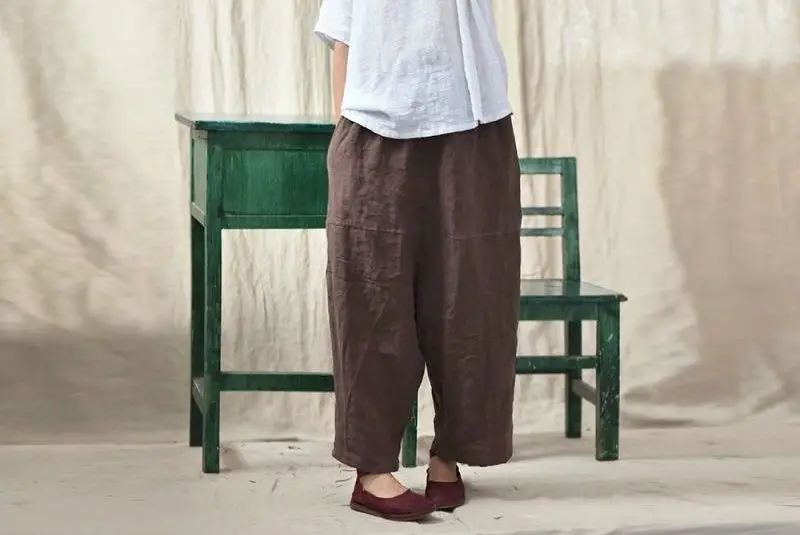 Lantern Pants Women Solid Summer Elastic Waist Loose Casual Baggy Pants Korean Style Cropped Trousers Streetwear Women Clothing