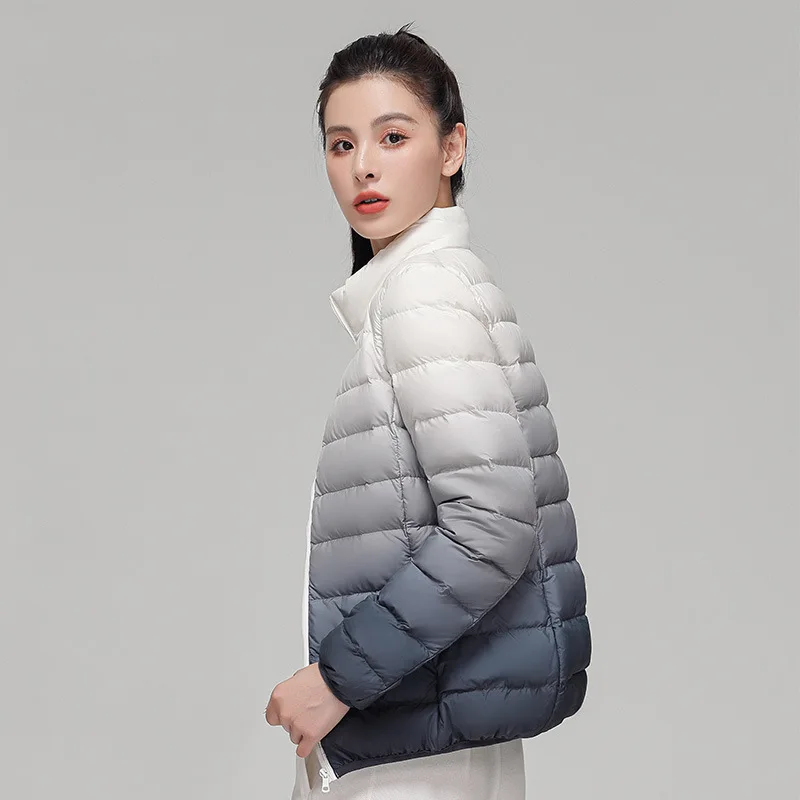 2022 Autumn Winter New Gradient Down Jacket Standing Collar Western Style Slim Fit Lightweight Casual Versatile Slim Fit Short