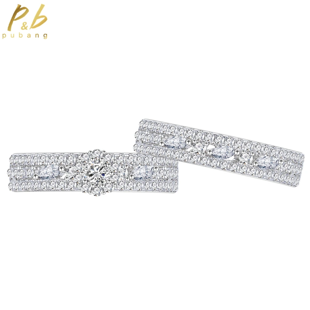 

PuBang Fine Jewelry 925 Sterling Silver Created Moissanite Diamond Full Gem Cocktail Band Rings Set for Women Gift Free Shipping