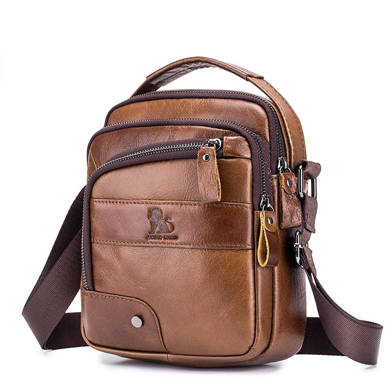 Leather Men's Oblique Cross Top Layer Cowhide Crossbody Bag Men's Leisure Sports Business Single Shoulder Bag New Casual Brown