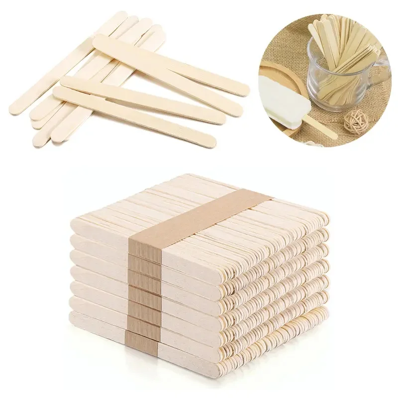 Ice Cream Sticks 50pcs Natural Wooden Ice Cream Popsicle Sticks Wood Stick Ice Cream Spoon Hand Art Cube Lollipop Cake Tools 93mm