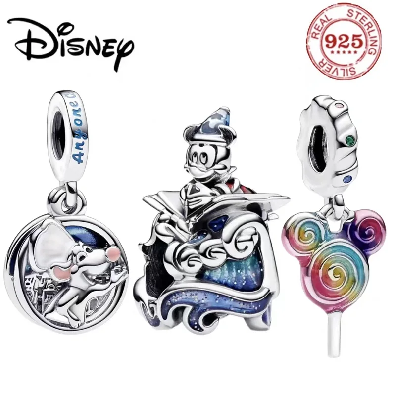 

Disney Charms 925% Fit Sterling Silver Mickey Mouse Dangle Holder Fit Original Bracelet earrings for Women Jewelry Making Gift