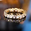 Delicate Single Row Heart Thin Rings For Women Antique Gold Color White Zircon Stacking Wedding Bands Versatile Hand Jewelry CZ