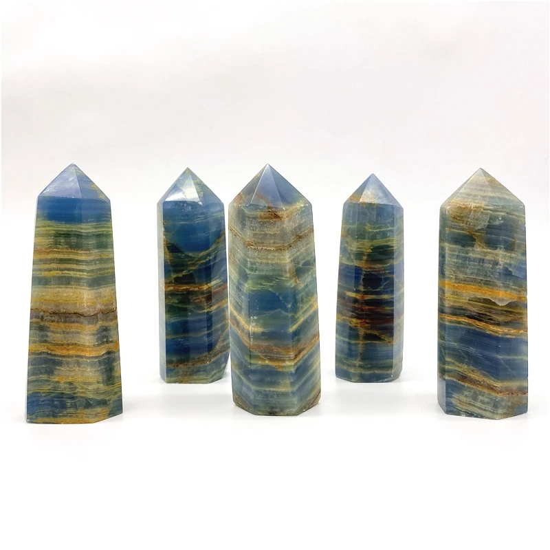 

1pc Natural Blue Banded Onyx Towers Quartz Crystal Point Blue Onyx Calcite Tower Chakra Healing Gemstone Home Decor