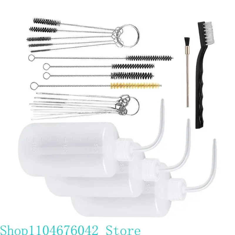 24Pieces Sprayer Paint Cleaning Set with 4 Squeeze Bottles and 21 Brushes for Enhances Sprayer Long Time Use Designs