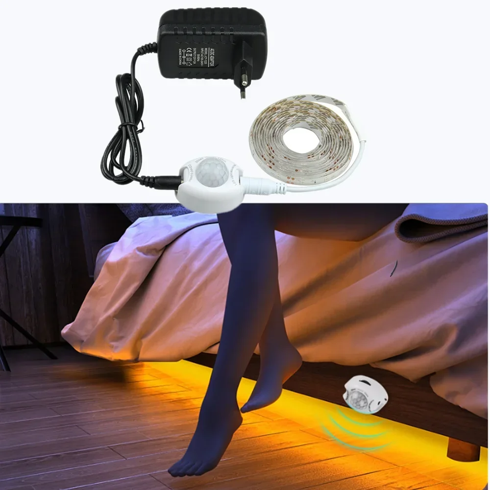 

ИК-датчик движения под шкафом, 12 В, фотообои, кухонный шкаф, кровать, освещение, фотополоса, 1 м, 2 м, 3 м, 4 м, 5 м, гибкие ночные светильники PIR