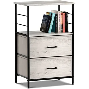 Nightstand Dresser with 2 Faux Wood Drawers - Bedside Table Chest with Storage - Bedroom Living Room Closet Dorm Furniture - La 1