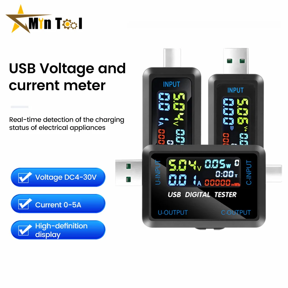 Voltmètre numérique DC 10 en 1, testeur USB, ampèremètre, ampèremètre, détecteur de courant, indicateur de chargeur de banque d'alimentation