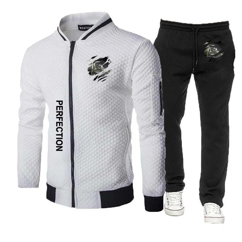 2023 Glock Perfect Shooting New Men's Hat-less Zipper Hip Hop Spring and Autumn Fitness Running Sportswear+Pants Leisure Suit