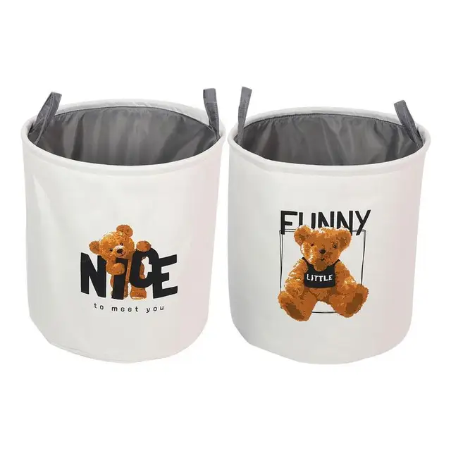 Nagy Kapacitású Mosodai Kosár Fogantyúkkal, Medve Mintával Összecsukható Tároló Doboz Vízálló