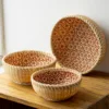 Natural Wicker Storage Basket Round Bamboo Bread Basket Fruit and Vegetable Storage Box Home Farmhouse Decor 4